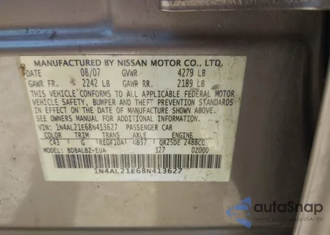 2008 Nissan Altima 2.5 S z USA, uszkodzony, nr VIN 1N4AL21E68N413627